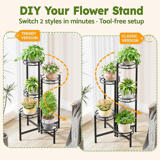 Metal Plant Stand Indoor Outdoor, 5 Tier 5 Potted Multiple Plant Shelf Stands - Image 4