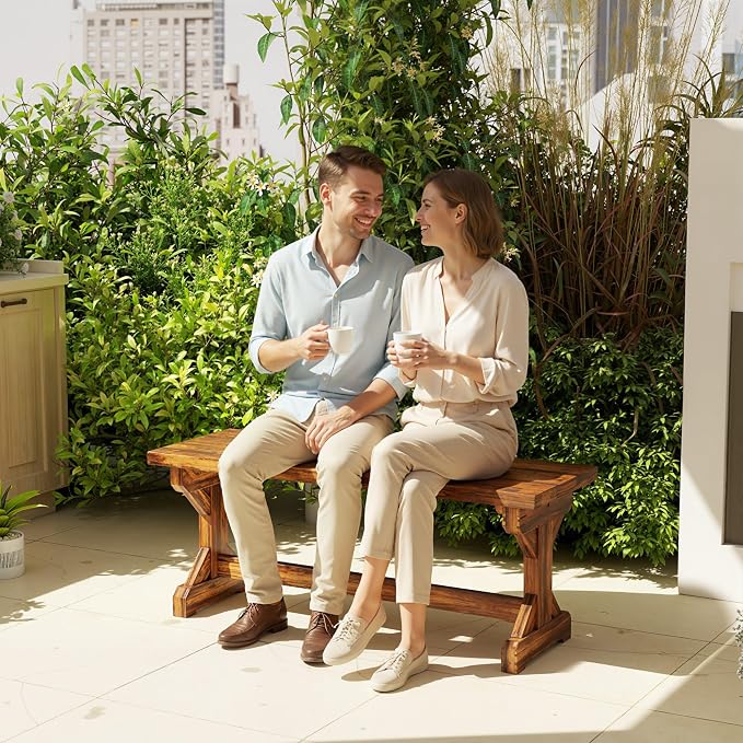 Outsunny Outdoor Wooden Bench, 2-Person Rustic Patio Garden Bench Seat - Image 8
