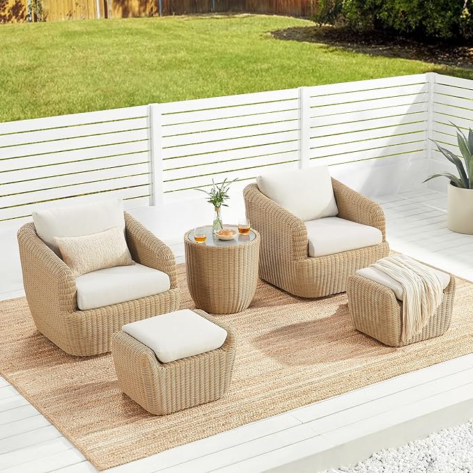 CHITA 5 Pieces Patio Wicker Furniture Set, Outdoor Rattan Bistro Set by CHITALIVING