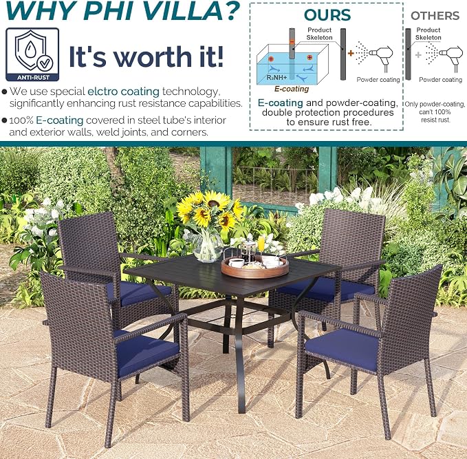 PHI VILLA 5 Piece Patio Dining Table Set - Image 8