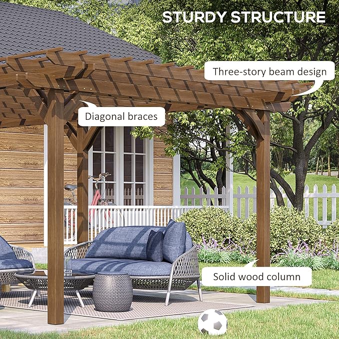 Outsunny 12' x 20' Outdoor Pergola, Wood Gazebo Grape Trellis - Image 3