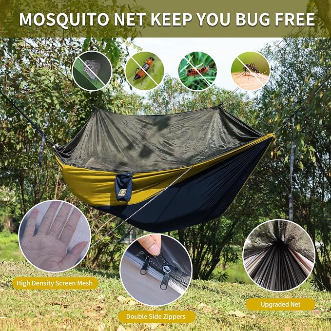 Camping Hammock with Net, Travel Portable Lightweight Hammocks with Tree Straps - Image 2