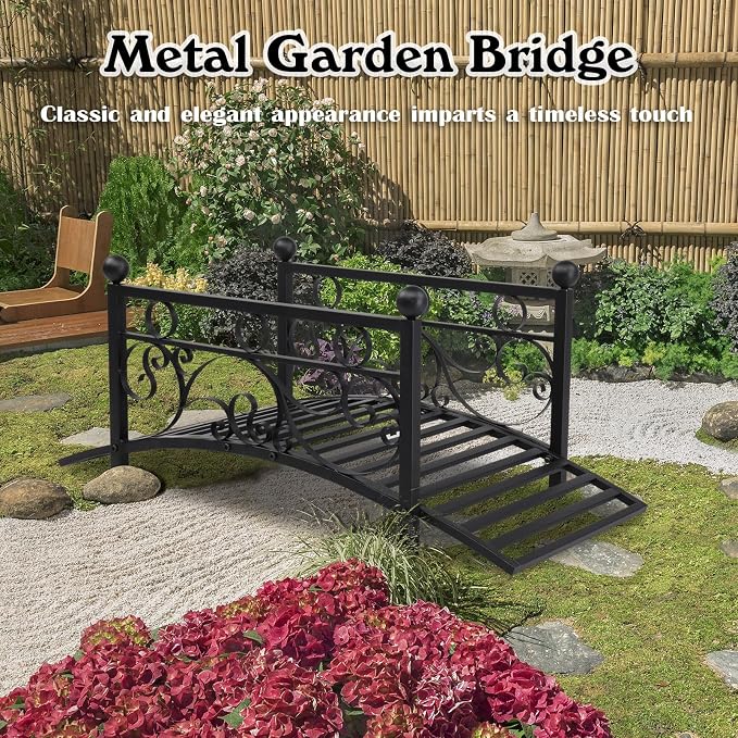 40.16" Metal Arch Garden Bridge, Ourdoor Decorative Iron Foot Bridge - Image 2