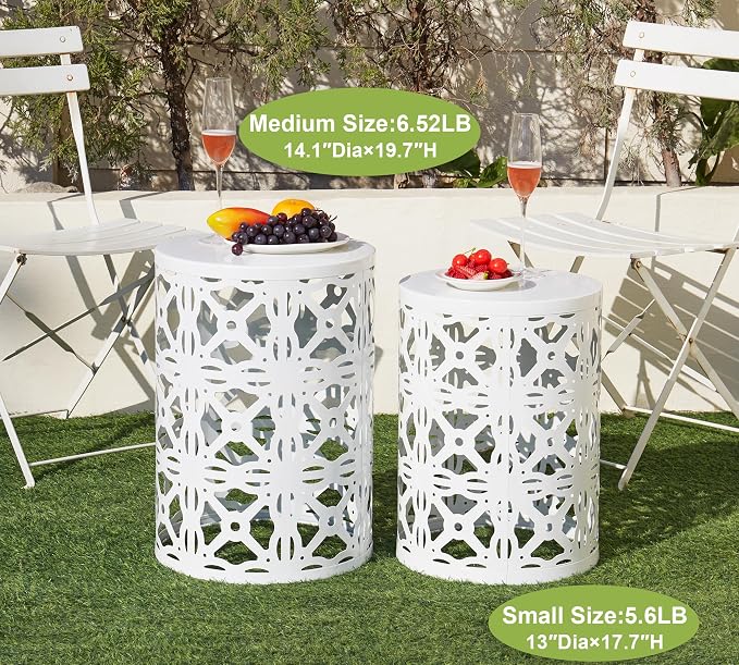 HFHOME Set of 3 Metal Outdoor Side Table, Nesting Round Coffee Table - Image 4