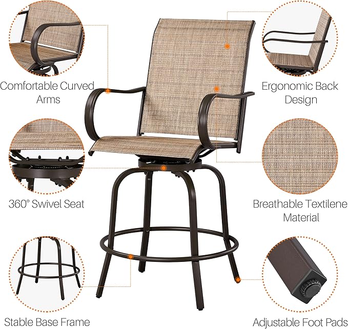 Yaheetech Patio Swivel Barstools Outdoor Chairs Set of 4, High Bistro Stools - Image 5