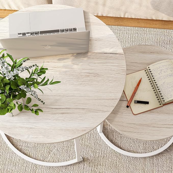 HOJINLINERO Round Coffee Table, Nesting Coffee Table Set of 2, Center Tables - Image 5