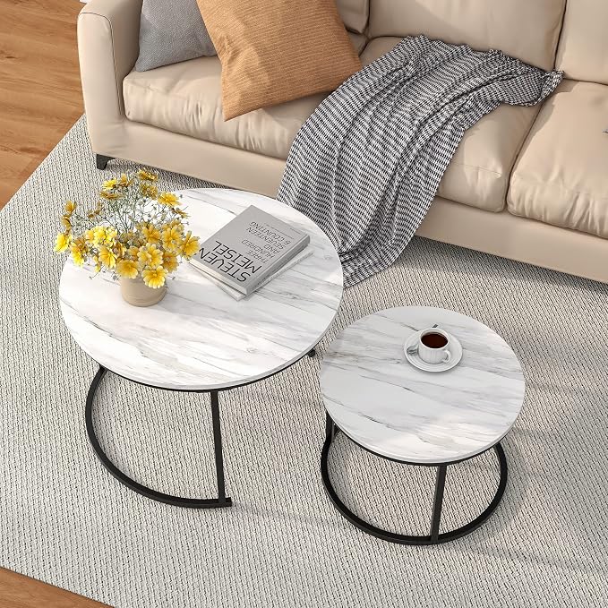HOJINLINERO Round Coffee Table, Nesting Coffee Table Set of 2, Center Tables - Image 3