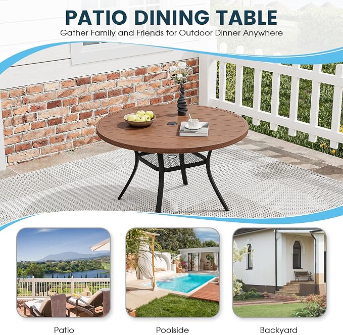 Patio Dining Table for 4, Round Metal Outdoor Table - Image 6