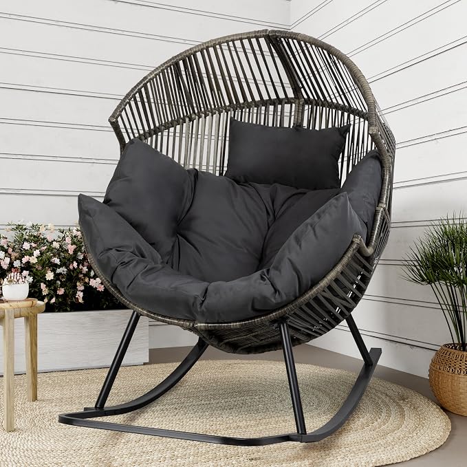 Shintenchi Wicker Egg Chair, Oversized Outdoor Indoor Rocking Chair, Large PE by Shintenchi