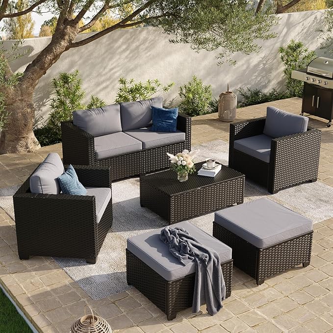 Aoxun 7 Piece Outdoor Patio Furniture Set 6 Seats, Outdoor Sectional by Aoxun