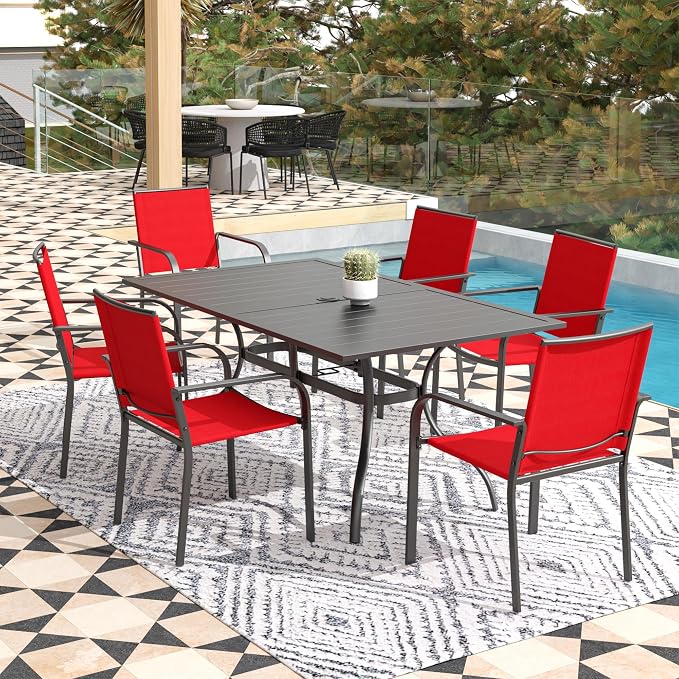 7-Piece Outdoor Dining Set, Powder Coated Steel Table - Image 3