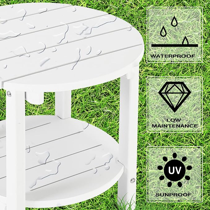 LZRS Round Adirondack Side Table Double End Table, Outdoor Side Tables - Image 4