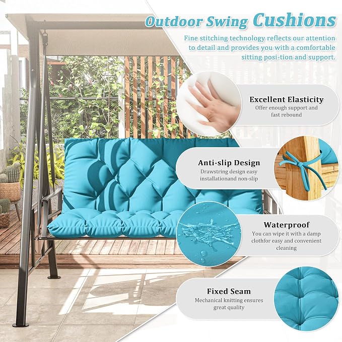 Porch Swing Cushion with Backrest 2-3 Seater Outdoor Bench Cushions Waterproof - Image 3