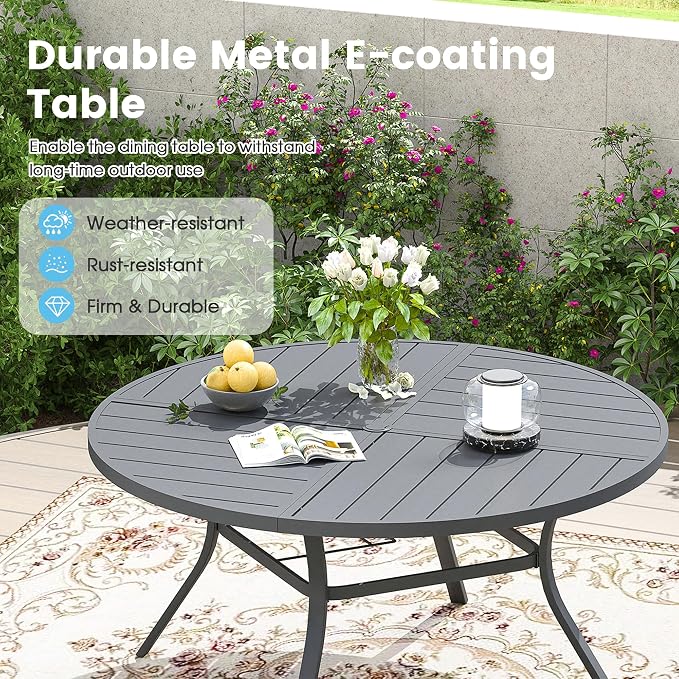Patio Dining Table for 6-8, Round Metal Outdoor Table - Image 5