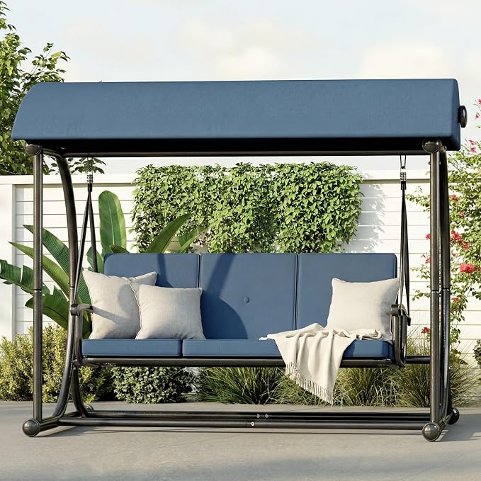 Modern Patio Swing with Adjustable Canopy, 2 in 1 Porch Swing Bed with - Image 8