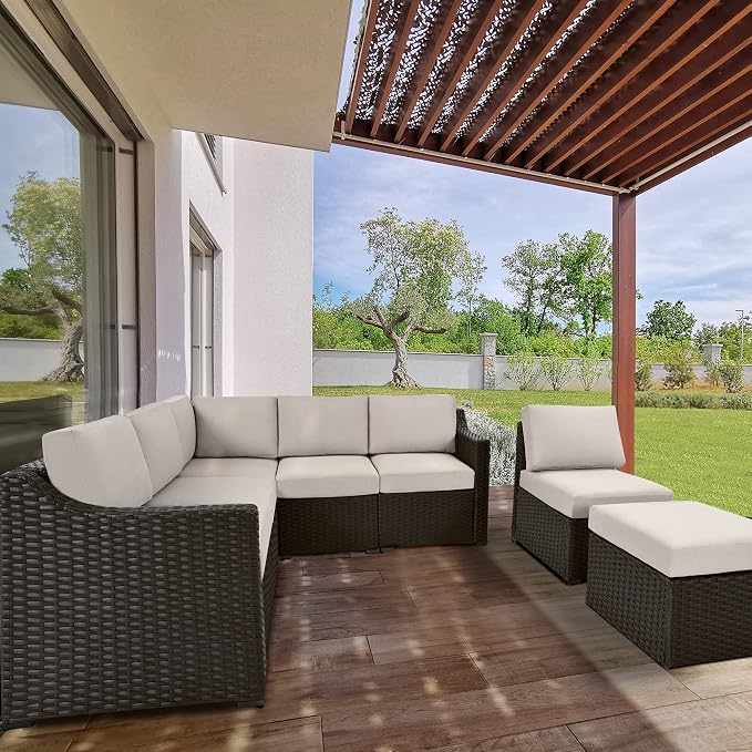 HAPPATIO 7 Piece Patio Conversation Set, Rattan Wicker Outdoor Sectional Sofa - Image 3