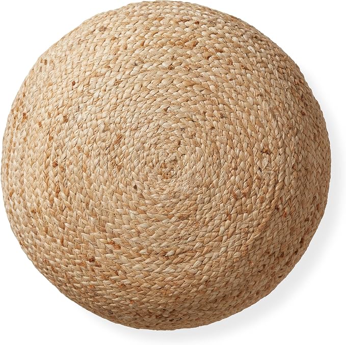Casafield Hand-Braided Jute Pouf Ottoman Footrest, Natural Woven Boho Floor - Image 5