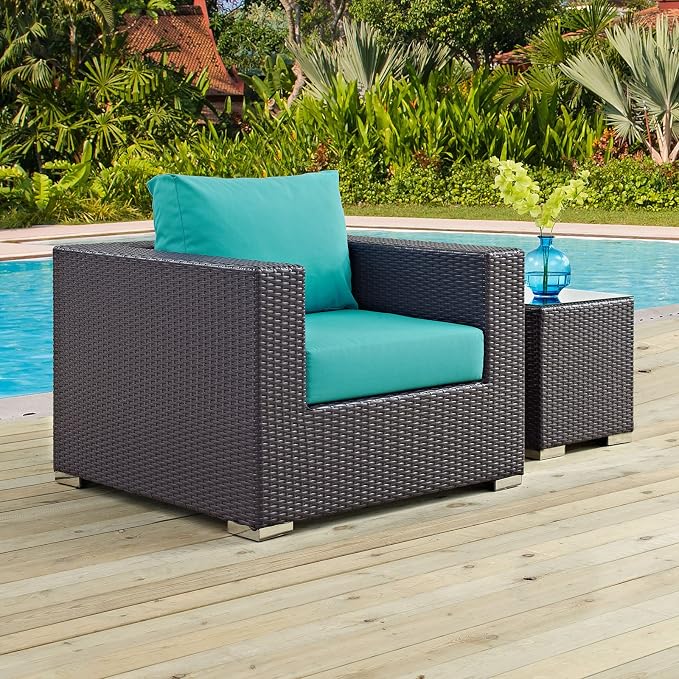Modway Convene Wicker Rattan Outdoor Patio Armchair in Espresso Turquoise - Image 2