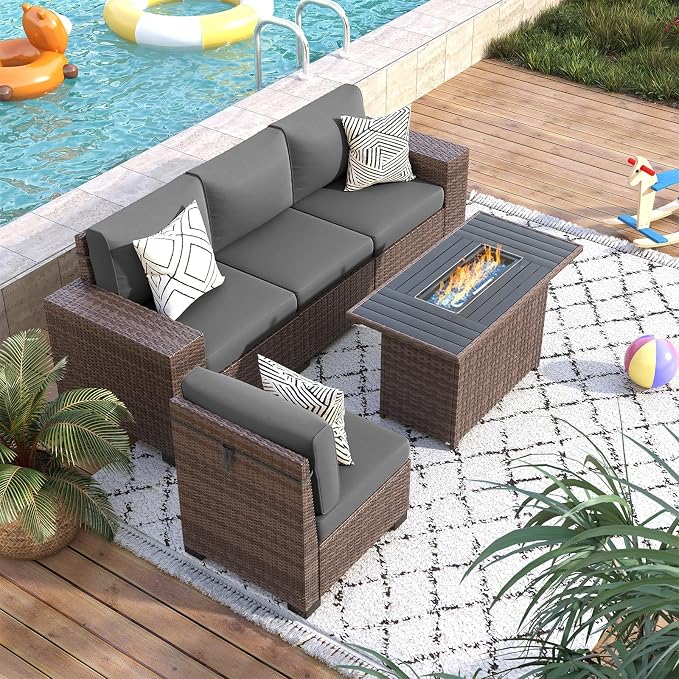 Patio Furniture Set with Fire Pit Table 5 Piece, Outdoor Conversation Sets - Image 2