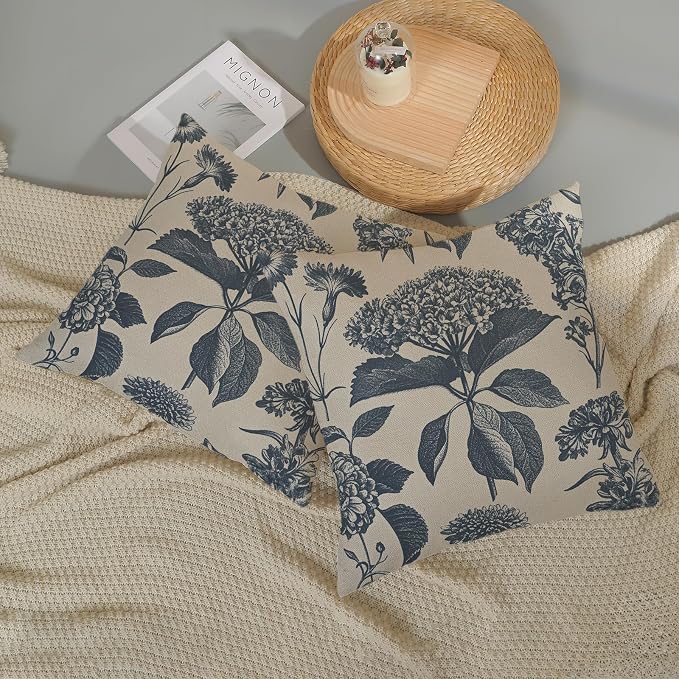 Navy Blue Pillow Covers 16x16 Inch 2 Pcs Boho Vintage Floral Decor Throw - Image 5
