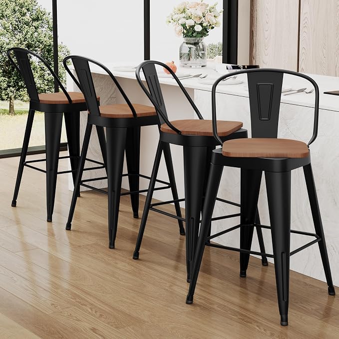 Aklaus Swivel Bar Stools 26 inch Swivel Metal Counter Height Barstools Set of 4 - Image 6