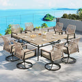 Patio Dining Set 9 Piece, 8 x Woven Rattan Swivel Chairs by SUNSHINEVALLEY