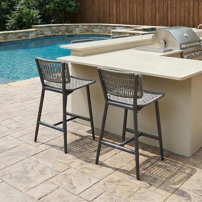 PURPLE LEAF Patio Counter Height Bar Stools Set of 2 Metal Bar Chairs by PURPLELEAF
