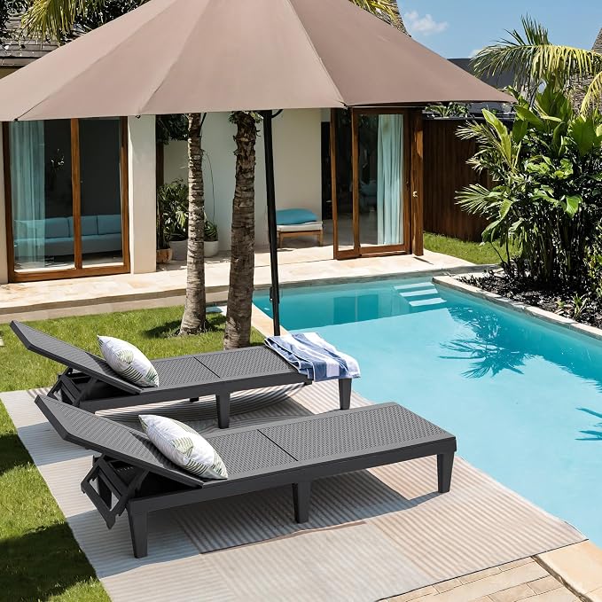 JUMMICO Patio Chaise Lounge Chair Set of 2 Outdoor PE Waterproof Adjustable - Image 2