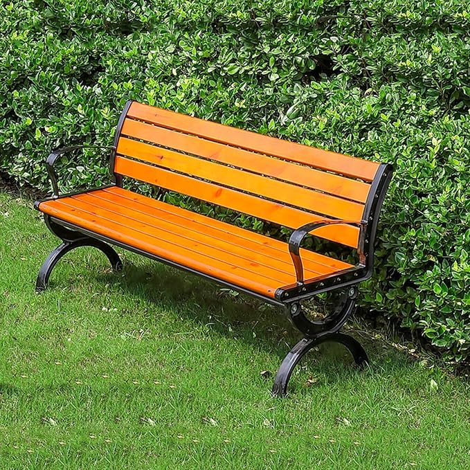 Outdoor Benches Cast Aluminum Preservative Wood 67IN Patio Garden Bench Perfect by Unknown