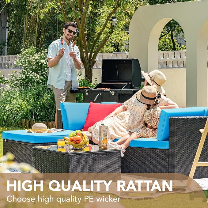 Devoko 5 Pieces Patio Furniture Sets All Weather Outdoor Sectional Patio Sofa - Image 5