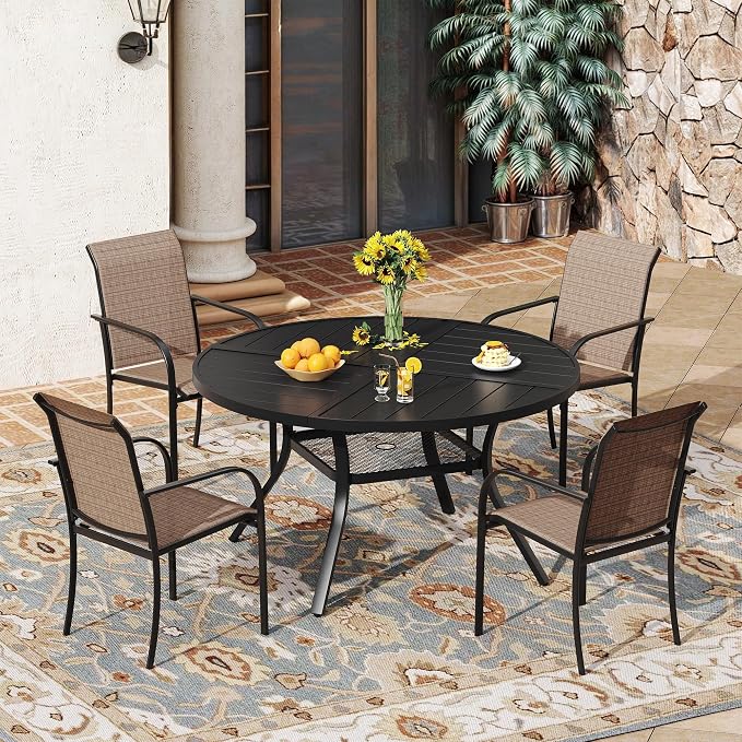 VICLLAX 5 Pieces Patio Outdoor Dining Set, 40.6" Round Metal Table by HOME