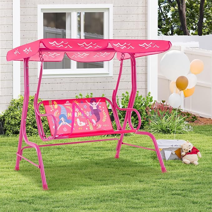 Costzon Kids Porch Swing, All-Weather Patio Swing Bench Hammock w/Adjustable - Image 7