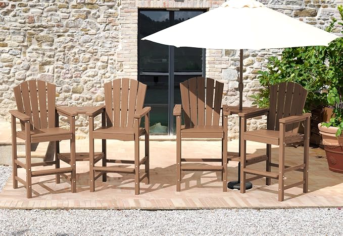 KINGYES Tall Adirondack Chair Set of 4, All Weather HDPE Embossed Balcony by KINGYES