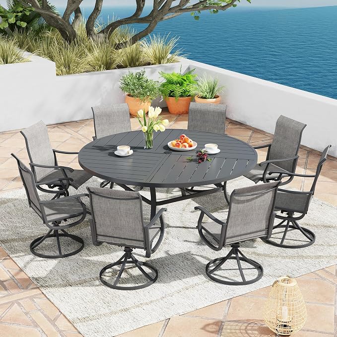 Patio Dining Table for 8-10, Round Metal Outdoor Table - Image 2