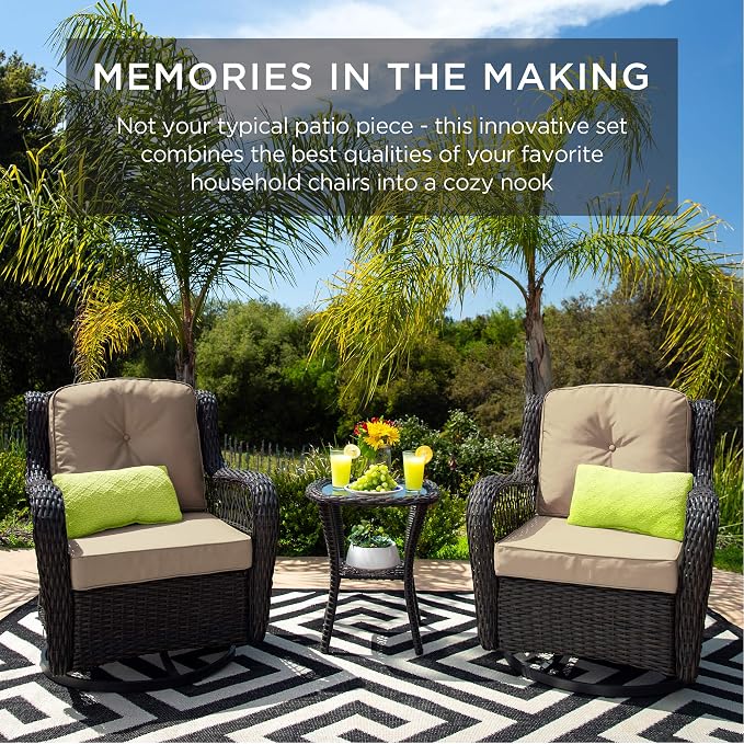 Best Choice Products 3-Piece Outdoor Wicker Patio Bistro Set w/ 2 360-Degree - Image 6