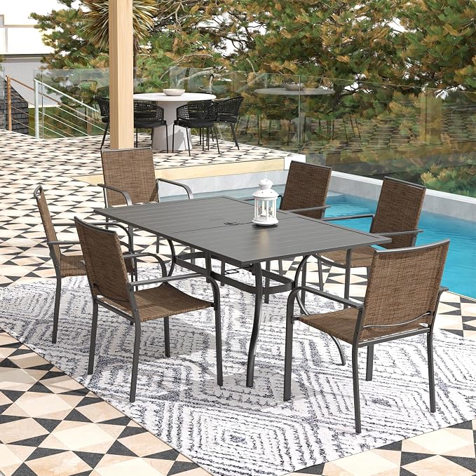 7-Piece Outdoor Dining Set, Powder Coated Steel Table by Anmutig