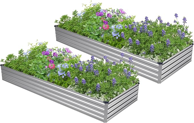 2PCS 7x3x1ft Galvanized Raised Garden Bed Kit, Galvanized Planter Raised Garden by Easllre