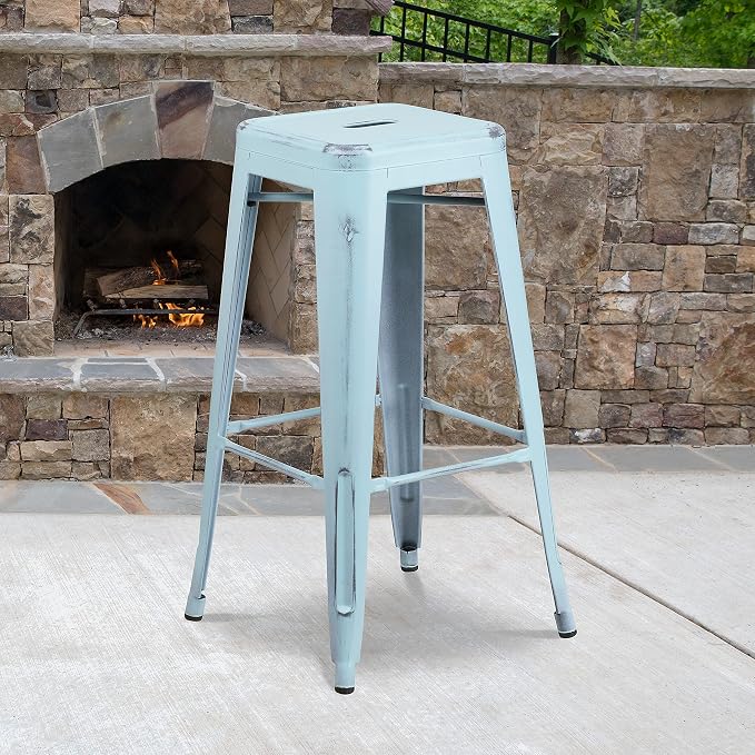 Flash Furniture Kai Commercial Grade 4 Pack 30" High Backless Distressed - Image 2