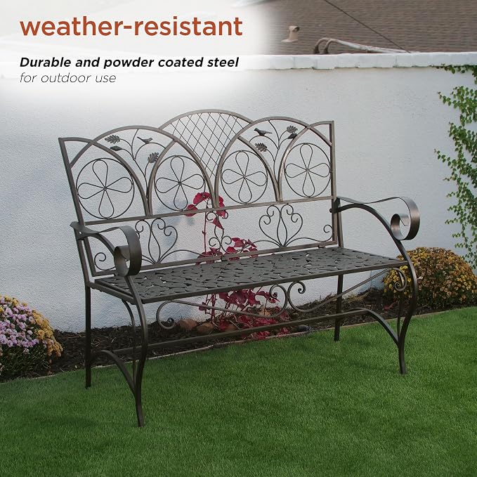 Alpine Corporation 45" Long Outdoor Metal Classic Bench - Image 8