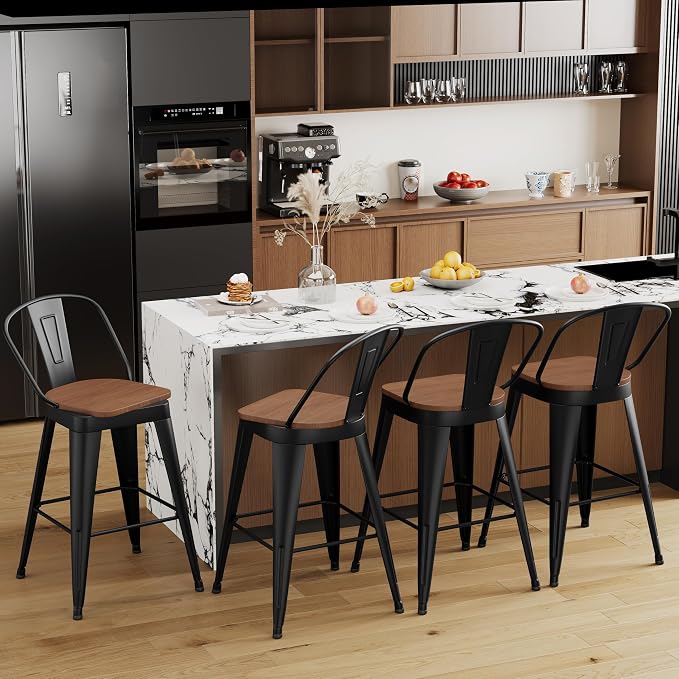 Aklaus Swivel Bar Stools 24 inch Swivel Metal Counter Height Barstools Set of 4 - Image 6