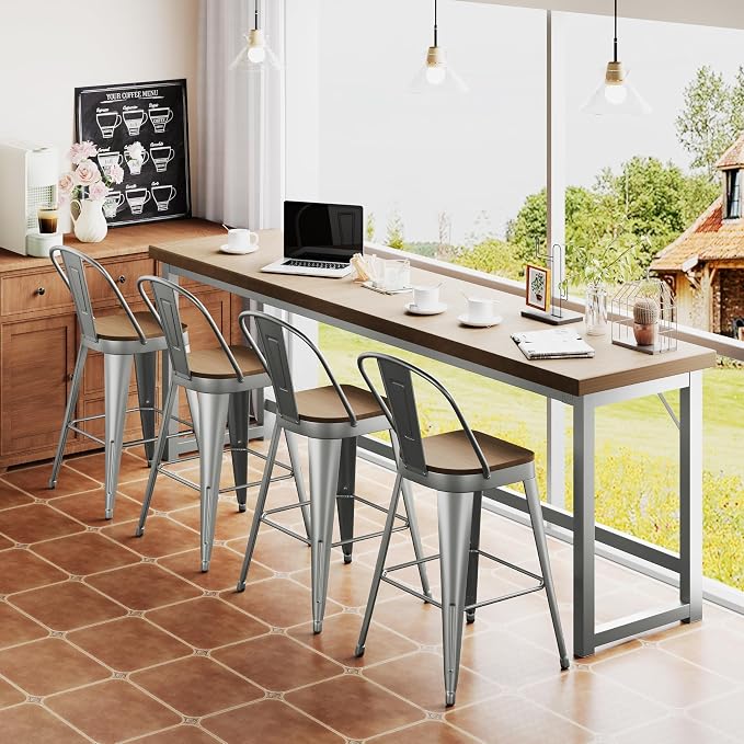 ALISH 30 Inch Industrial Bar Stools Set of 4, High Back Metal Barstools - Image 8