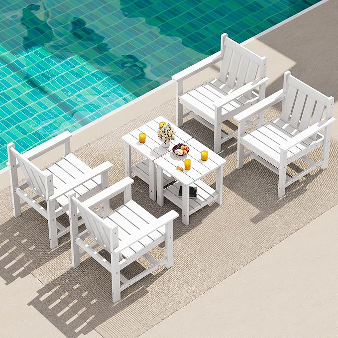 SEWRWALL 3 Pieces Patio Bistro Set, All Weather Adirondack Chair Set - Image 8