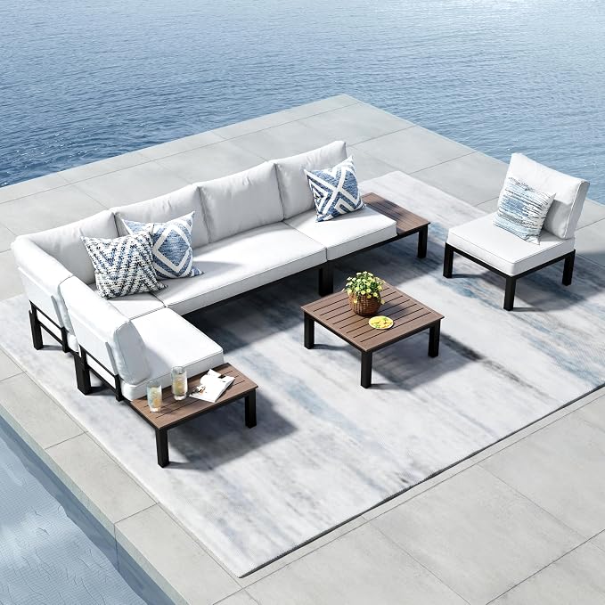 PHI VILLA 6 Pieces Outdoor Patio Furniture Set, Metal Frame Modern Outdoor by PHIVILLAThepioneerofcomfortablehouseholdsupplies