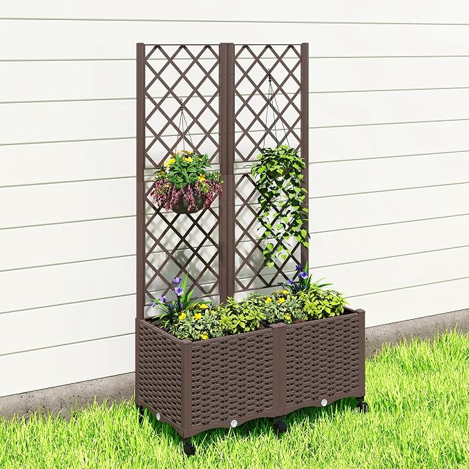 Outsunny Planter Box with Trellis, Self Watering Raised Garden Bed with - Image 9