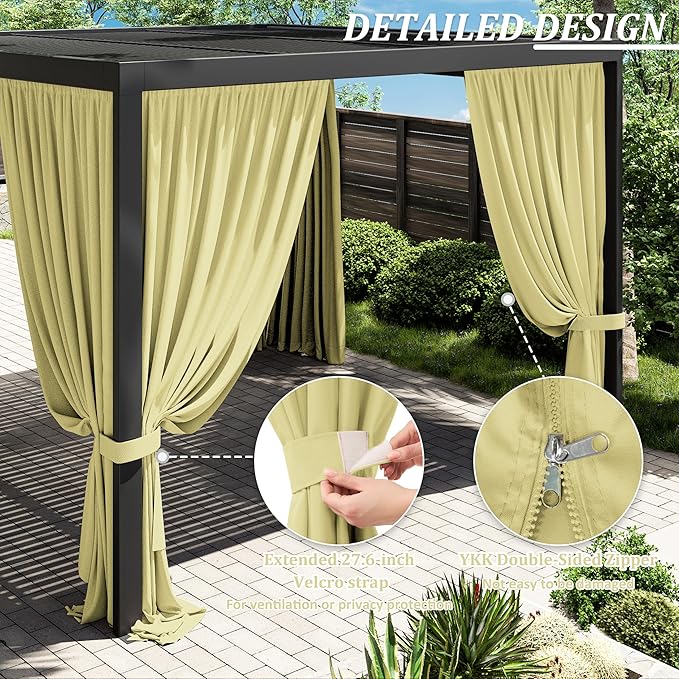 Gazebo Universal Replacement Privacy Curtain, 4-Panels Sidewall Curtains - Image 4