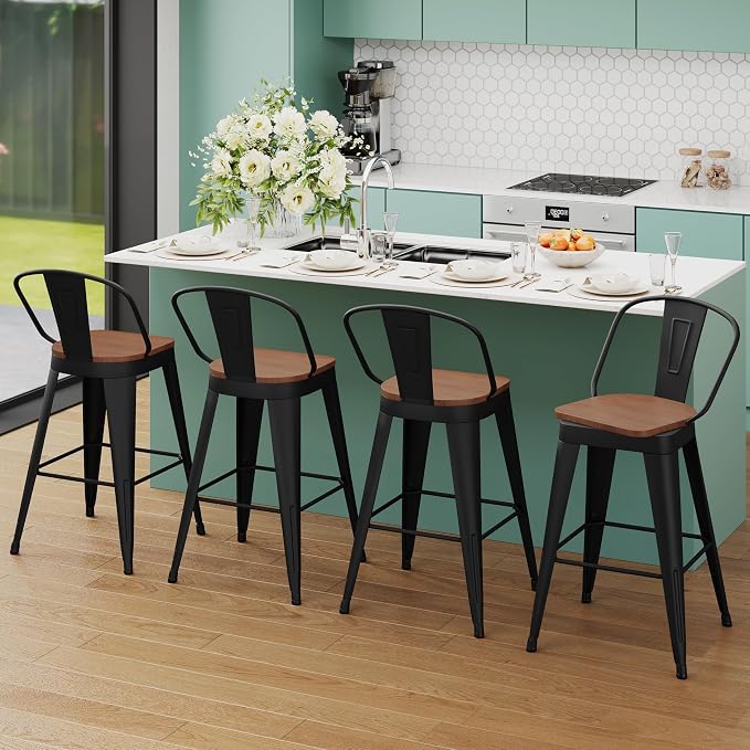 Aklaus Swivel Bar Stools 24 inch Swivel Metal Counter Height Barstools Set of 4 - Image 8