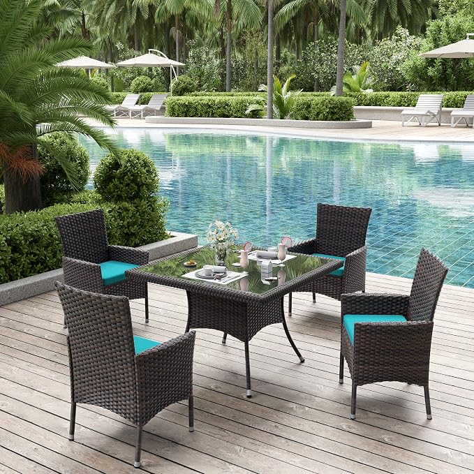 ALAULM 5 Piece Patio Dining Set All-Weather Wicker Outdoor Patio Furniture Set - Image 2