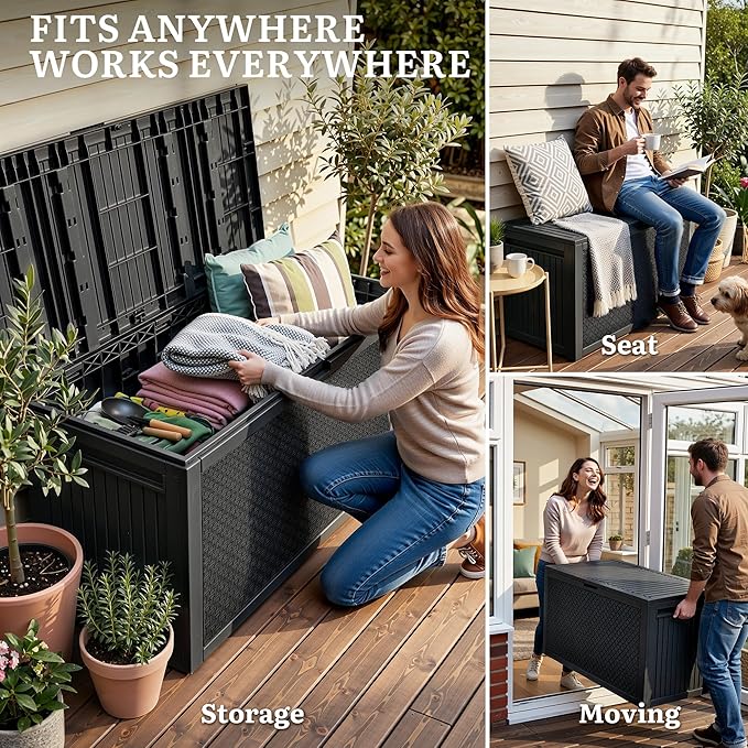 YITAHOME 90 Gallon Large Outdoor Deck Box, Lockable Waterproof Resin Storage Box - Image 7