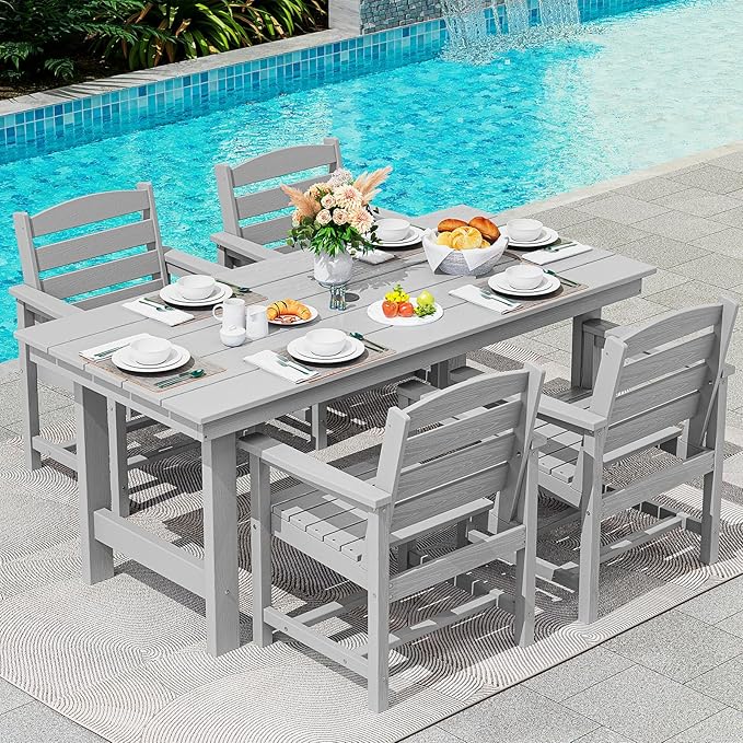 SERWALL Patio Dining Table Sets 5-Piece, Outdoor HDPE Dining Furniture Set by SERWALL