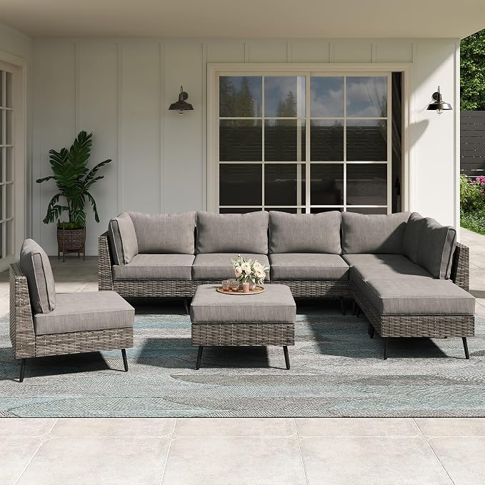 LAUSAINT HOME 8 Piece Outdoor Sectional Sofa PE Rattan Patio Conversation Sets by LAUSAINTHOME